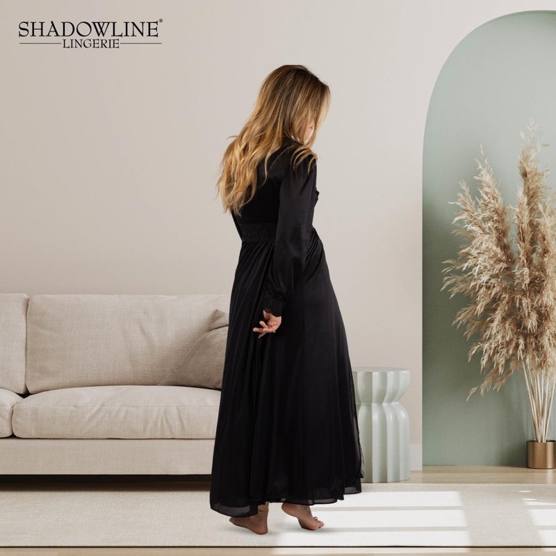 Shadowline Womenâ€™s Blackâ€¯Long Lace Bodice Button Down Robeâ€¯ |â€¯ (Medium), 54â€ Length Robe |â€¯ Elegant Sleepwear Crafted from Lightly-Shimmering Satintrique Nylon and Soft Stretch lace. - Image 5